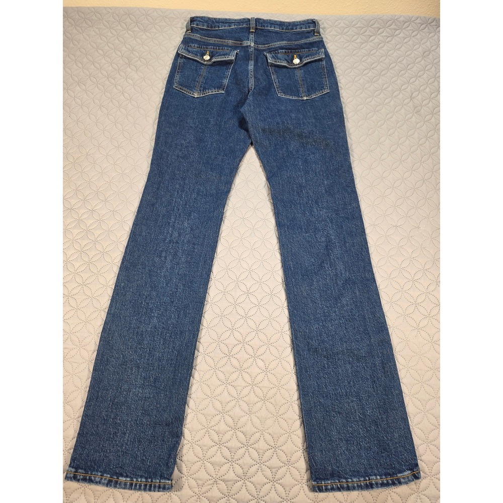 Forever 21 Premium Mid Rise Bootcut Cargo Jeans Dark Wash Blue Size 27 Utility - Picture 7 of 8